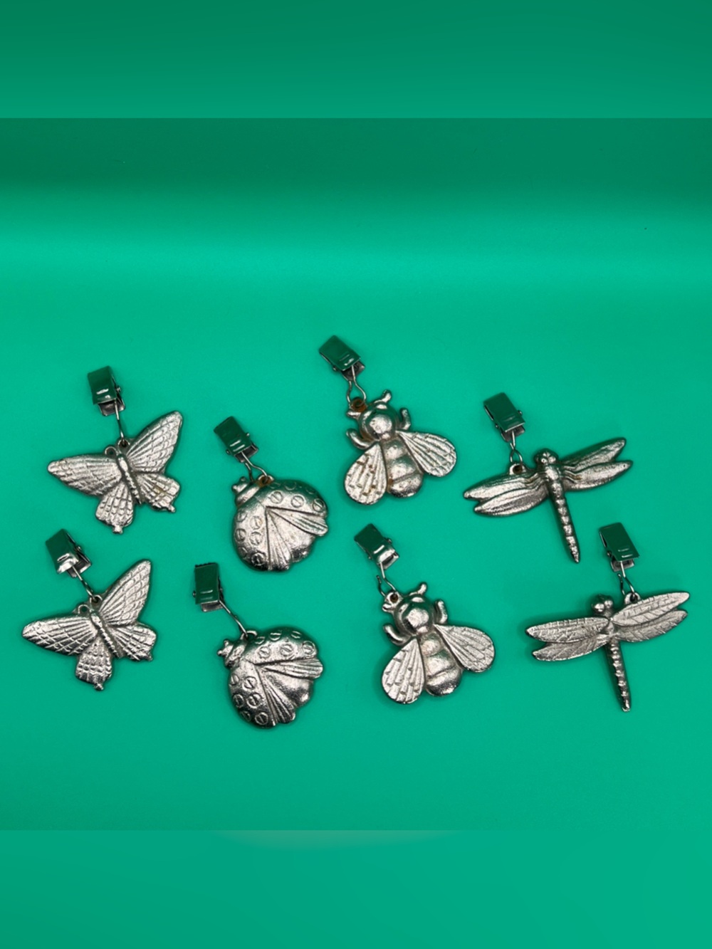Vintage Pewter Insect Tablecloth Weights Lot Of 8 Dragonfly Bee Butterfly Ladybu